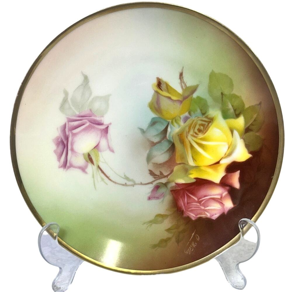 Thomas Sevres Bavaria 'Marechal Neil Rose' Hand Painted Signed 8.5" Plate
